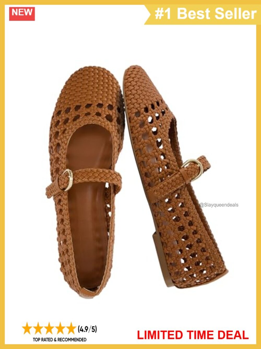 Woven Mary Jane Ballet Flats Adjustable Strap Faux Leather